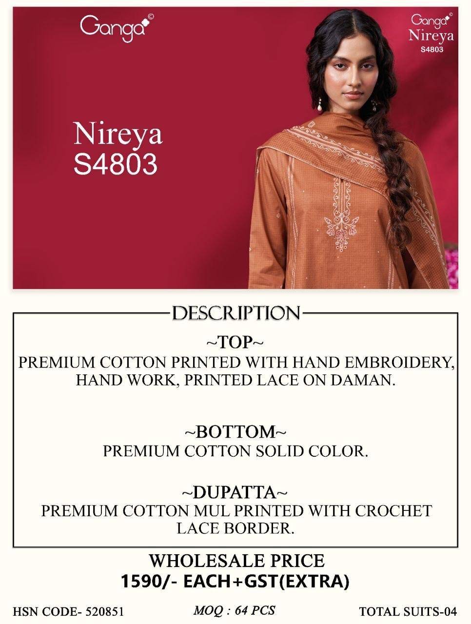 NIREYA 4803 By Ganga Fashion Stylish Beautiful Colourful Cotton Dresses At Wholesale Price